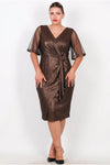 Plus‑Size Midi‑Jurk Met Tulemouwen En Taillering — Bruin