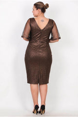 Plus‑Size Midi‑Jurk Met Tulemouwen En Taillering — Bruin