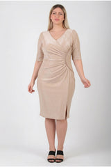 Abendkleid In Großen Größen Mit Taillendetail, Halbarm — Beige