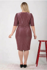 Jurk In Grote Maten Met Taille - Detail En Halve Mouw — Oudroze