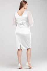 Plus - Size Korte Jurk Met Pailletten En Steentjes — Wit