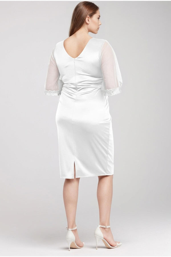 Plus - Size Korte Jurk Met Pailletten En Steentjes — Wit