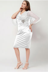 Plus - Size Korte Jurk Met Pailletten En Steentjes — Wit
