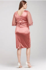 Robe De Soirée Courte Grande Taille À Sequins Et Pierres - Rose Poudré