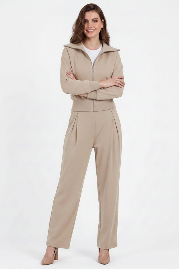 Tweedelige Set Met Korte Zip - Top – Zand