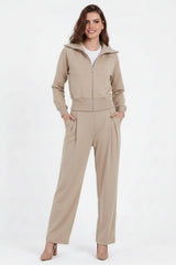 Tweedelige Set Met Korte Zip - Top – Zand