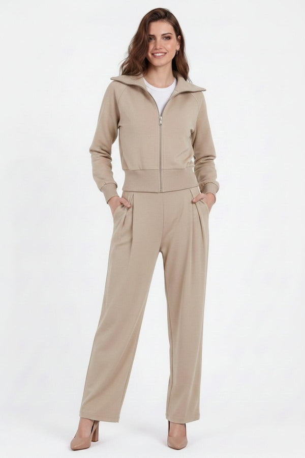 Tweedelige Set Met Korte Zip - Top – Zand