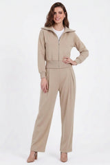 Tweedelige Set Met Korte Zip - Top – Zand