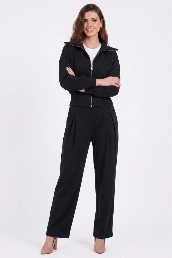 Tweedelige Set Met Korte Zip - Top – Zwart