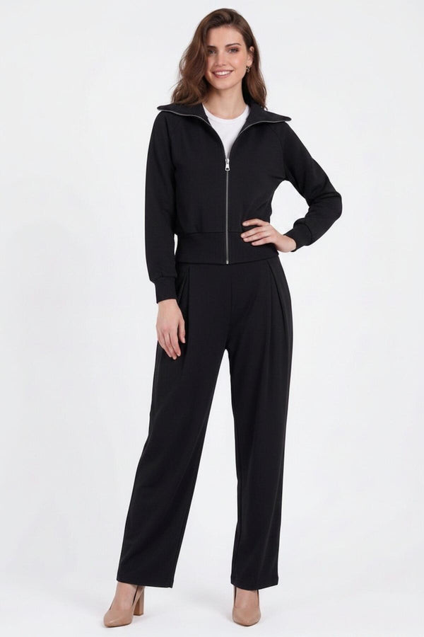 Tweedelige Set Met Korte Zip - Top – Zwart