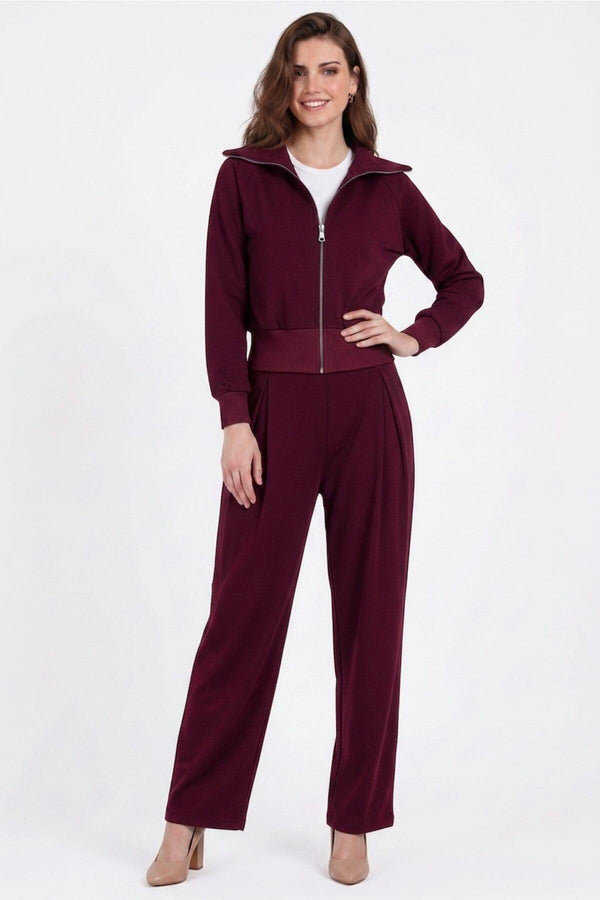 Tweedelige Set Met Korte Zip - Top – Bordeaux