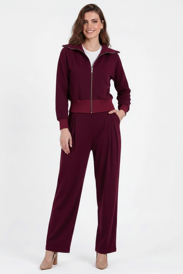 Tweedelige Set Met Korte Zip - Top – Bordeaux