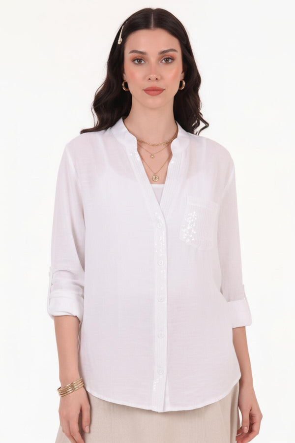 Witte Linnenblouse Met Pailletten