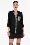 Leinenbluse Mit Pailletten – Schwarz