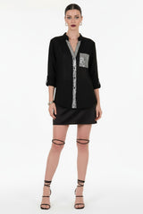Leinenbluse Mit Pailletten – Schwarz