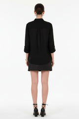 Leinenbluse Mit Pailletten – Schwarz