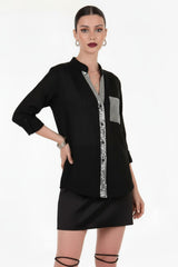 Leinenbluse Mit Pailletten – Schwarz