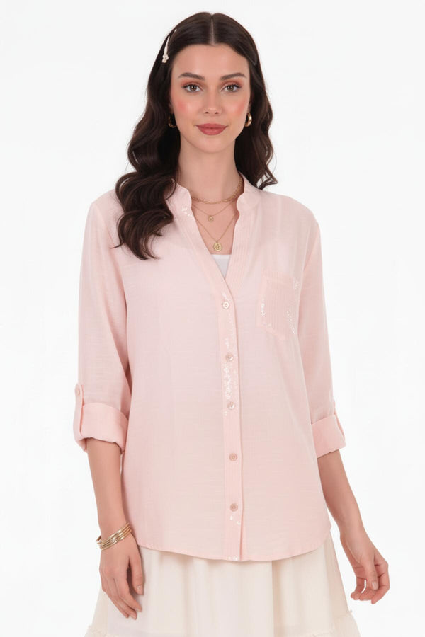 Linnenblouse Met Pailletten – Roze