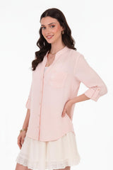 Leinenbluse Mit Pailletten – Rosa