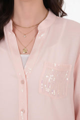 Leinenbluse Mit Pailletten – Rosa