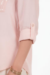 Leinenbluse Mit Pailletten – Rosa