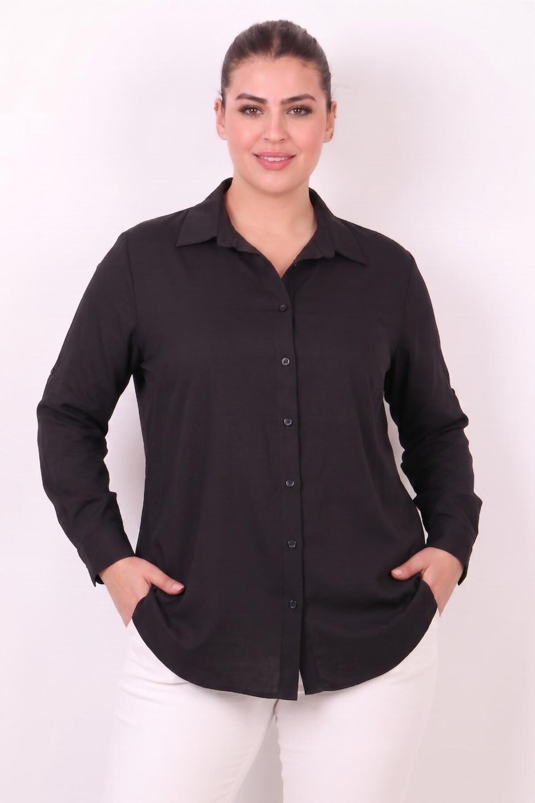 Satin Blouse Plus - Size Zwart