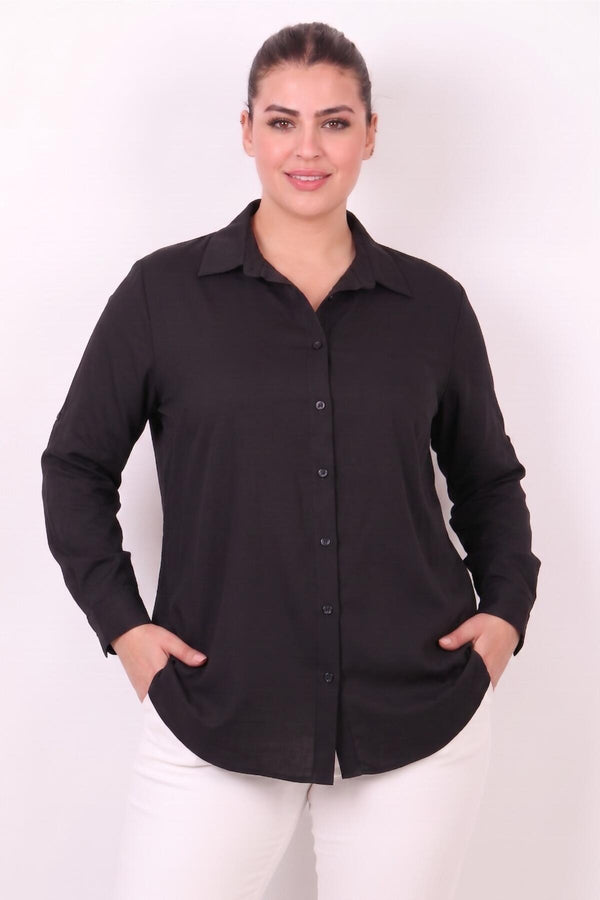 Satin Blouse Plus - Size Zwart