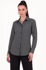 Striped Long - Sleeve Shirt — Black