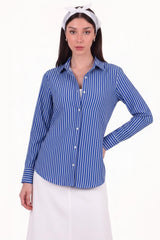 Gestreept Overhemd Met Lange Mouwen, Royal Blue