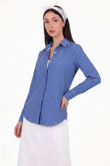 Gestreept Overhemd Met Lange Mouwen, Royal Blue