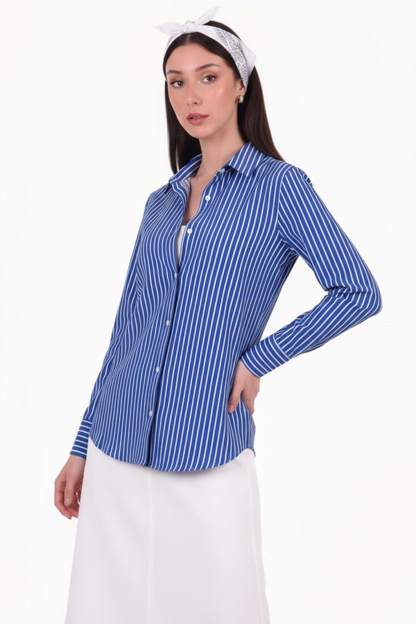 Gestreept Overhemd Met Lange Mouwen, Royal Blue