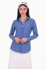 Gestreept Overhemd Met Lange Mouwen, Royal Blue