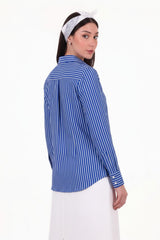 Gestreept Overhemd Met Lange Mouwen, Royal Blue