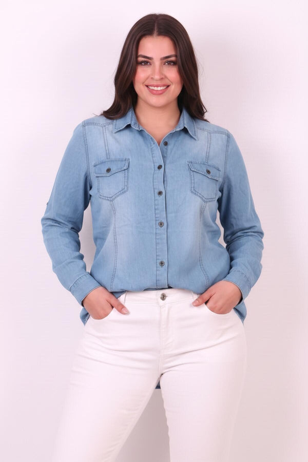 Chemise Denim Grande Taille À Deux Poches