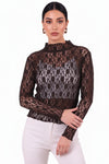 Bruine Kanten Blouse Met Opstaande Kraag