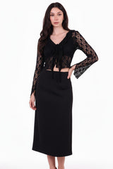 Zwarte Kanten Blouse Met Voorstrik