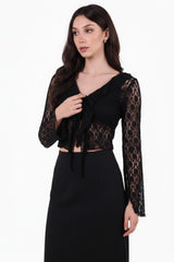 Zwarte Kanten Blouse Met Voorstrik