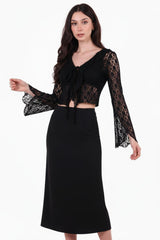 Zwarte Kanten Blouse Met Voorstrik
