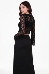 Zwarte Kanten Blouse Met Voorstrik