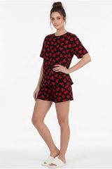 Kortemouwig Pyjama‑Set Met Dessin, Rood