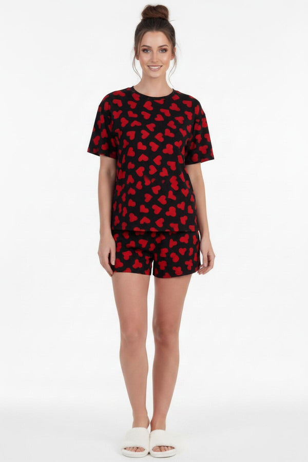 Kortemouwig Pyjama‑Set Met Dessin, Rood