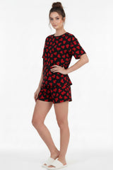 Kortemouwig Pyjama‑Set Met Dessin, Rood