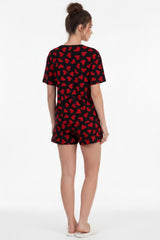 Kortemouwig Pyjama‑Set Met Dessin, Rood