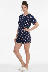 Korte Mouw Pyjama Set Met Comicprint — Navy