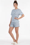 Korte Mouw Pyjama Set Met Comicprint — Blauw