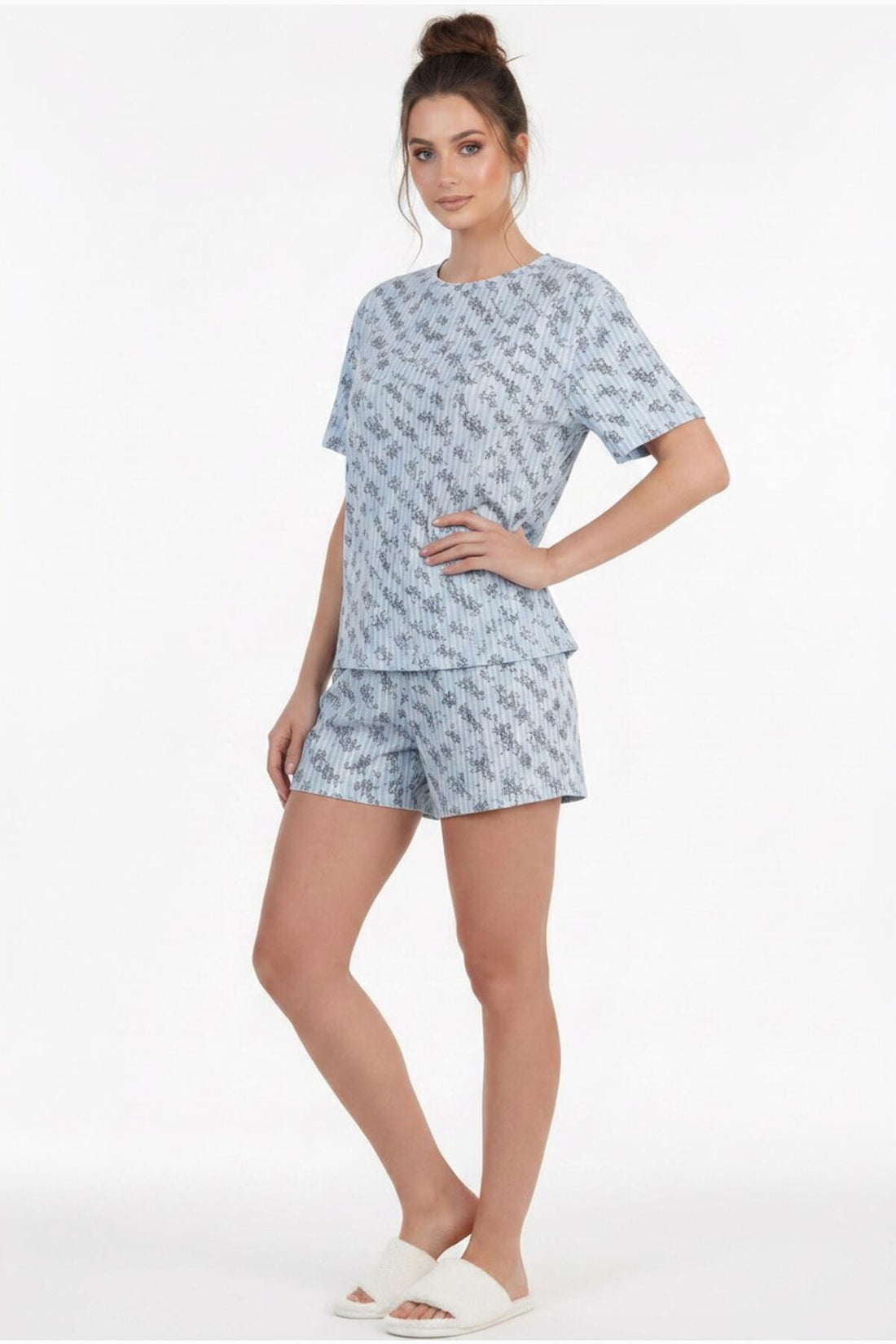 Korte Mouw Pyjama Set Met Comicprint — Blauw