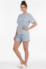 Korte Mouw Pyjama Set Met Comicprint — Blauw