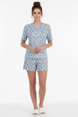 Korte Mouw Pyjama Set Met Comicprint — Blauw