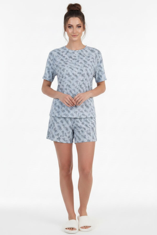 Korte Mouw Pyjama Set Met Comicprint — Blauw