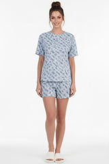 Korte Mouw Pyjama Set Met Comicprint — Blauw